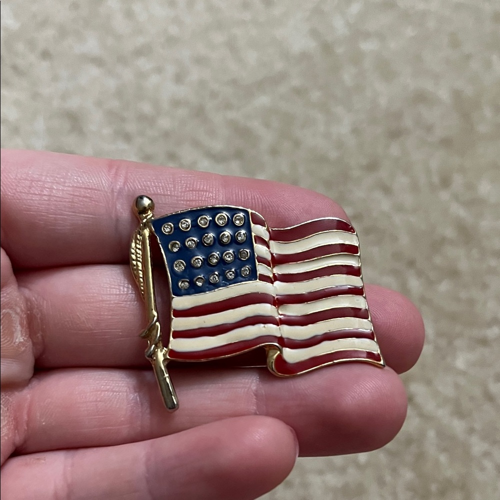 American Flag Brooch with Rhinestones